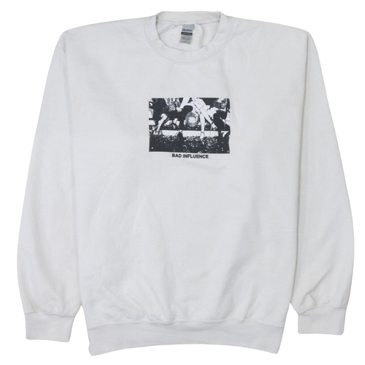 Gildan Women White Graphic Print Pullover Sweatshirt L