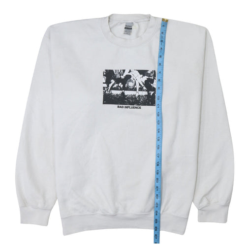 Gildan Women White Graphic Print Pullover Sweatshirt L