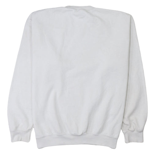 Gildan Women White Graphic Print Pullover Sweatshirt L