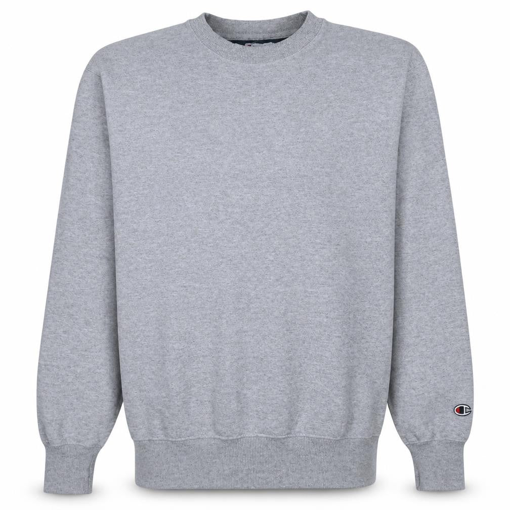 Front view of Champion Men's Grey Crew Neck Pullover Sweatshirt, size L