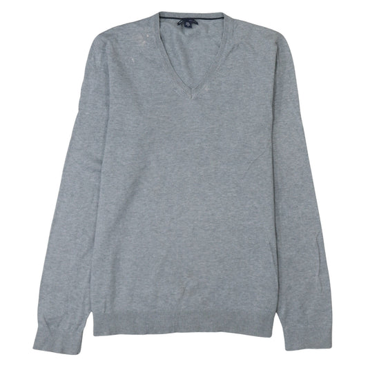Gap Men's Grey V-Neck Cotton Pullover Jumper Size M