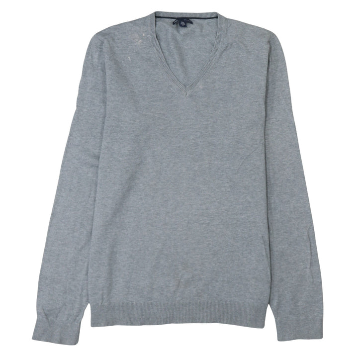 Gap Men's Grey V-Neck Cotton Pullover Jumper Size M