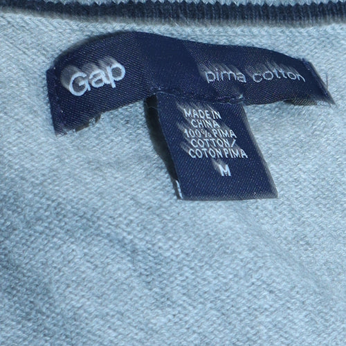 Gap Men's Grey V-Neck Cotton Pullover Jumper Size M