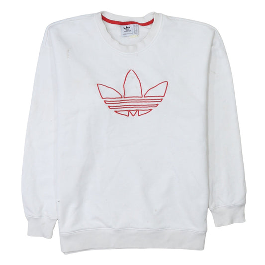 Adidas Women White Crew Neck Pullover Sweatshirt Size 10 Cotton Logo
