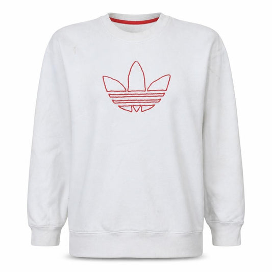 Front view of Adidas Women White Crew Neck Pullover Sweatshirt, size 10, Cotton Logo