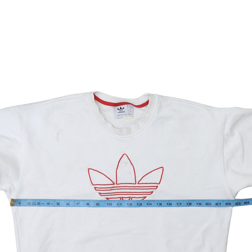 Adidas Women White Crew Neck Pullover Sweatshirt Size 10 Cotton Logo