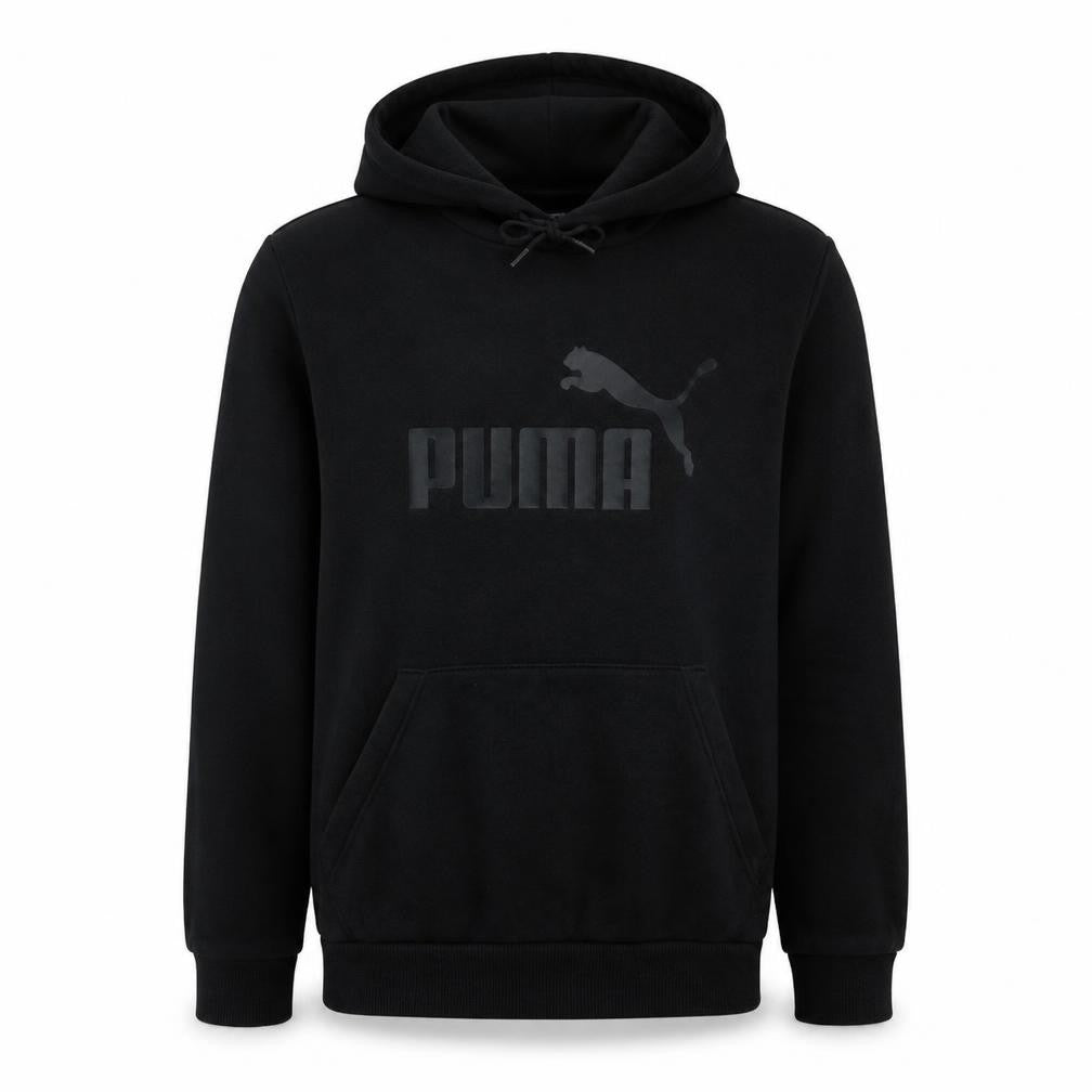 Front view of Puma Men's Black Pullover Hoodie Small Logo Fleece Sweatshirt