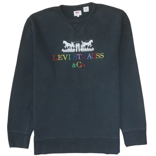 Levi's Men Black Embroidered Logo Crew Neck Sweatshirt L Regular Fit