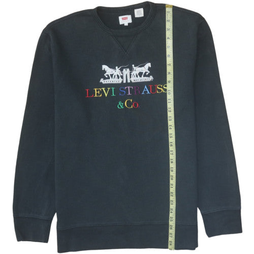 Levi's Men Black Embroidered Logo Crew Neck Sweatshirt L Regular Fit