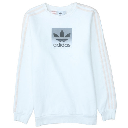 Adidas Girls White XL Pullover Sweatshirt with Logo Print and Striped Sleeves