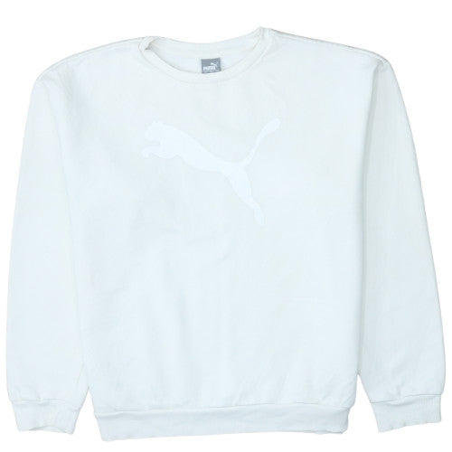 Puma Womens White Crew Neck Pullover Sweatshirt Size M Relaxed Fit