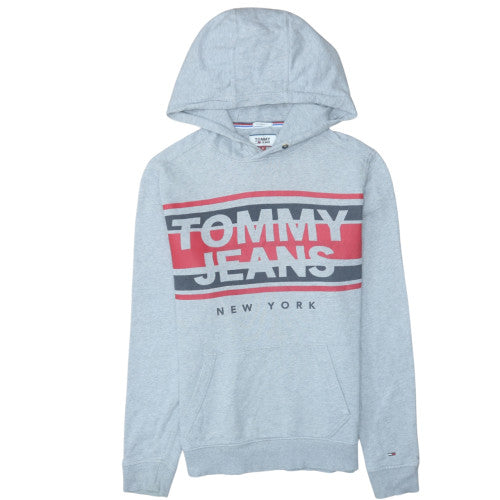 Tommy Jeans Men's Grey Hoodie Small Pullover Graphic Print Cotton