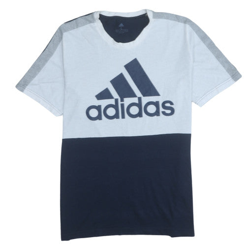Adidas Men Blue Colourblock Logo Regular Fit T-Shirt L