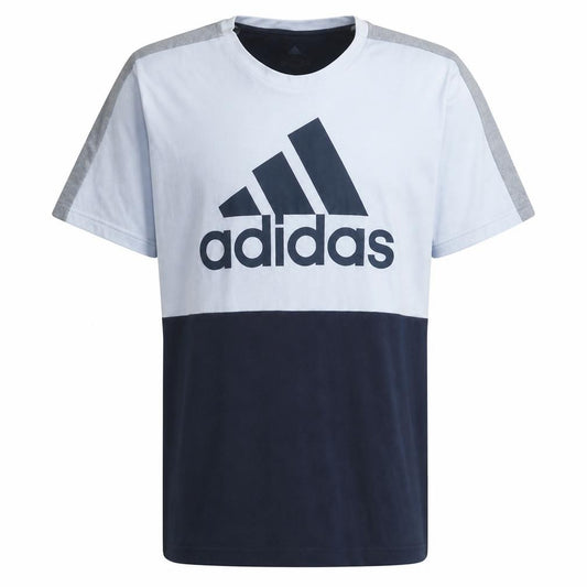 Front view of Adidas Men Blue Colourblock Logo Regular Fit T-Shirt L