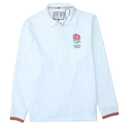 England Rugby White Long Sleeve Polo Shirt 3XL Men's Classic Fit