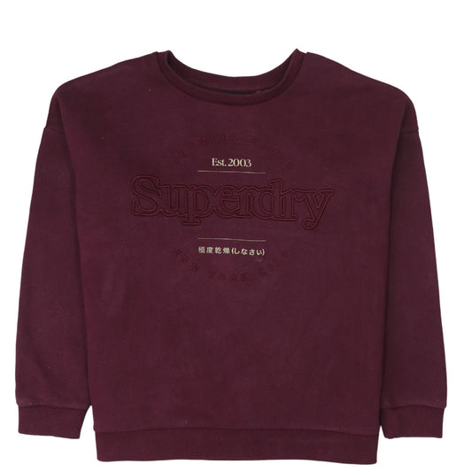 Superdry Womens Burgundy Pullover Sweatshirt UK 16 Cotton Blend