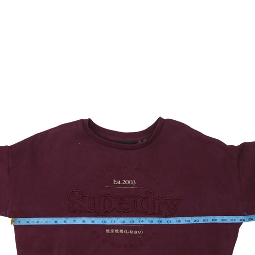 Superdry Womens Burgundy Pullover Sweatshirt UK 16 Cotton Blend