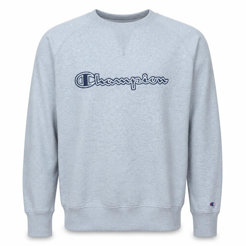 Front view of Champion Men's Grey XL Pullover Sweatshirt Embroidered Logo