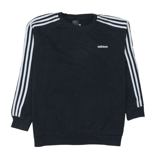 Adidas Women Black L Crew Neck Pullover Sweatshirt with Logo Stripes