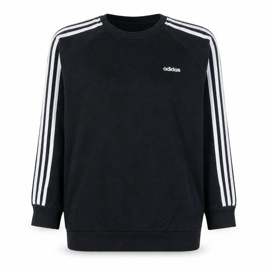 Front view of Adidas Women Black L Crew Neck Pullover Sweatshirt with Logo Stripes