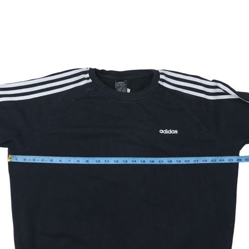 Adidas Women Black L Crew Neck Pullover Sweatshirt with Logo Stripes