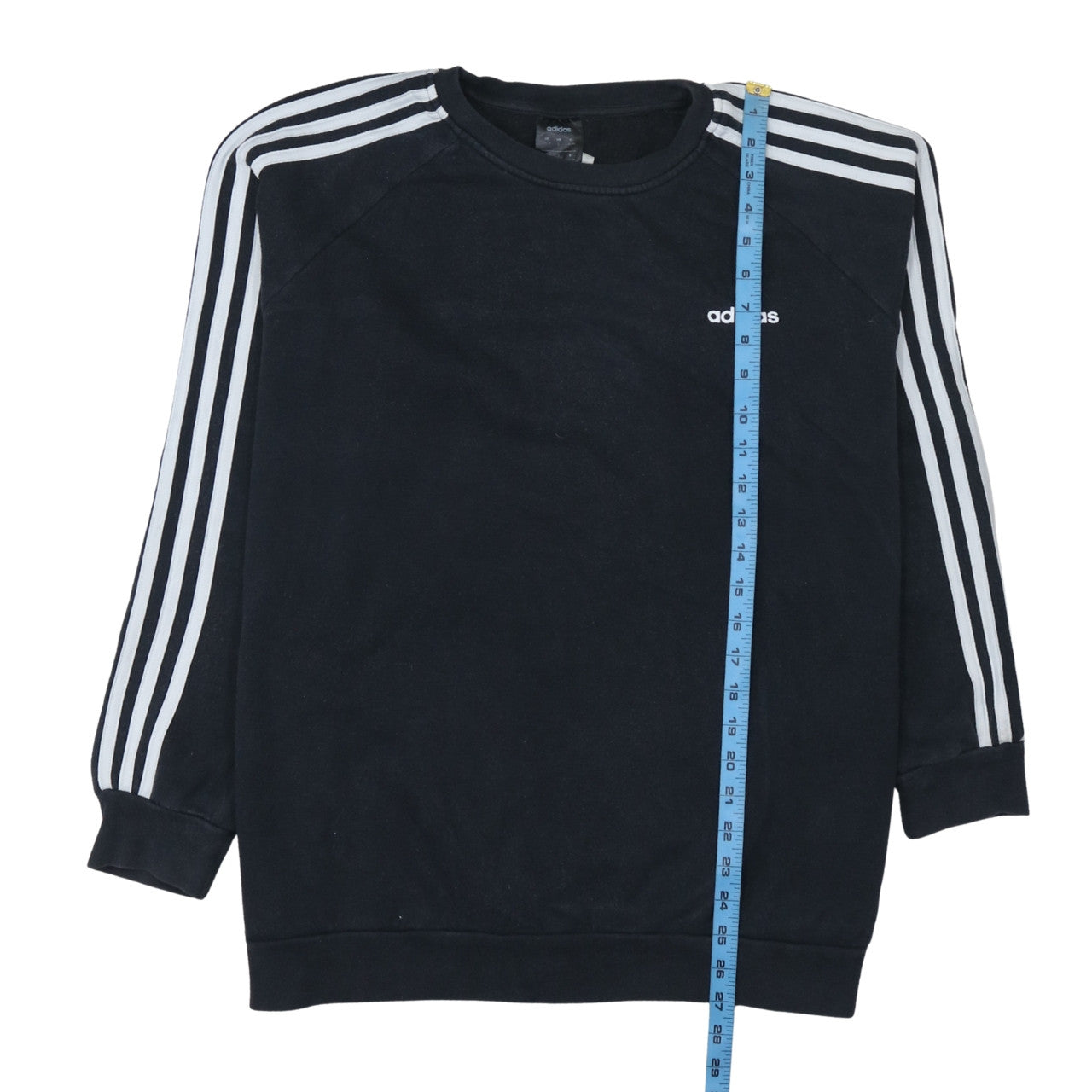 Adidas Women Black L Crew Neck Pullover Sweatshirt with Logo Stripes