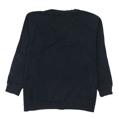 Adidas Women Black L Crew Neck Pullover Sweatshirt with Logo Stripes