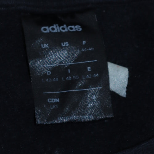 Adidas Women Black L Crew Neck Pullover Sweatshirt with Logo Stripes
