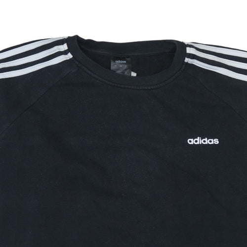 Adidas Women Black L Crew Neck Pullover Sweatshirt with Logo Stripes