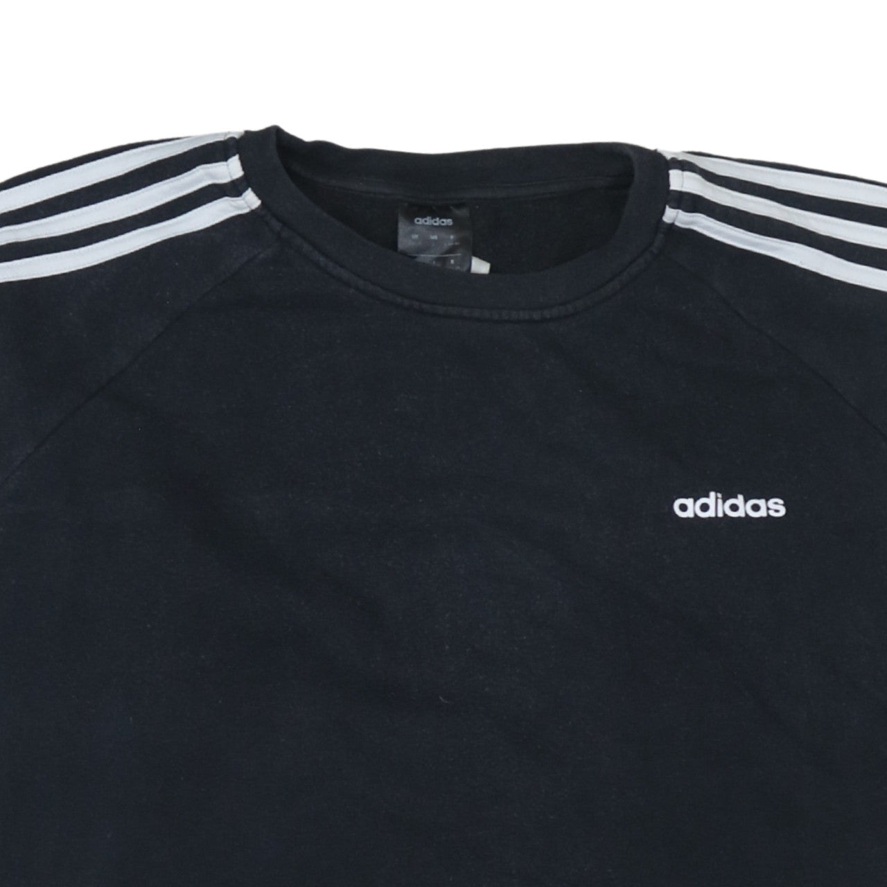 Adidas Women Black L Crew Neck Pullover Sweatshirt with Logo Stripes