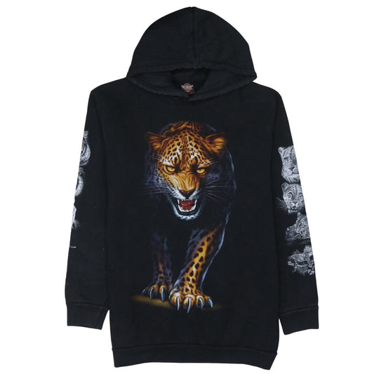Rock Eagle Mens Black XL Pullover Hoodie Leopard Graphic Fleece