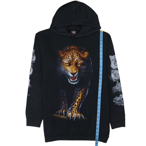 Rock Eagle Mens Black XL Pullover Hoodie Leopard Graphic Fleece