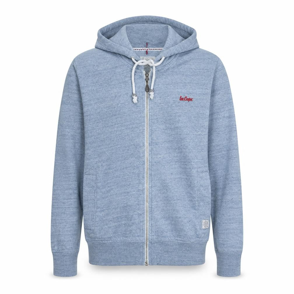 Front view of Lee Cooper Men's Blue Full Zip Hoodie, size M, Classic Fit