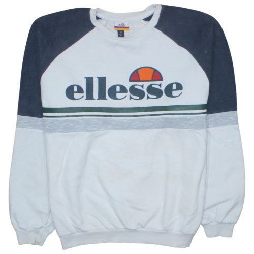 Ellesse Womens White Blue Logo Sweatshirt Size 12 Pullover Classic Fit