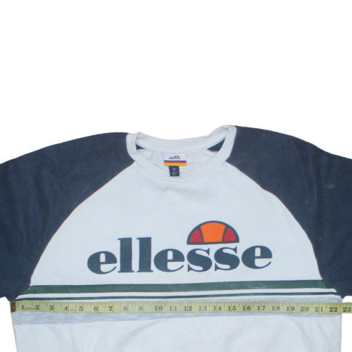 Ellesse Womens White Blue Logo Sweatshirt Size 12 Pullover Classic Fit