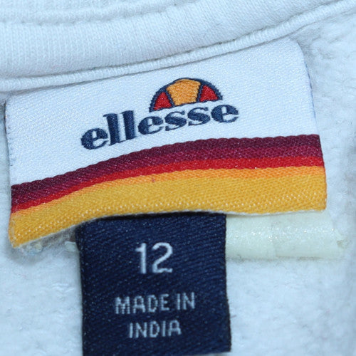 Ellesse Womens White Blue Logo Sweatshirt Size 12 Pullover Classic Fit