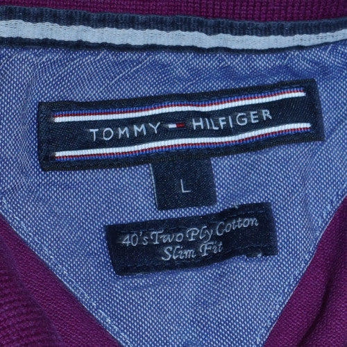 Tommy Hilfiger Men's Purple Slim Fit Cotton Polo Shirt L