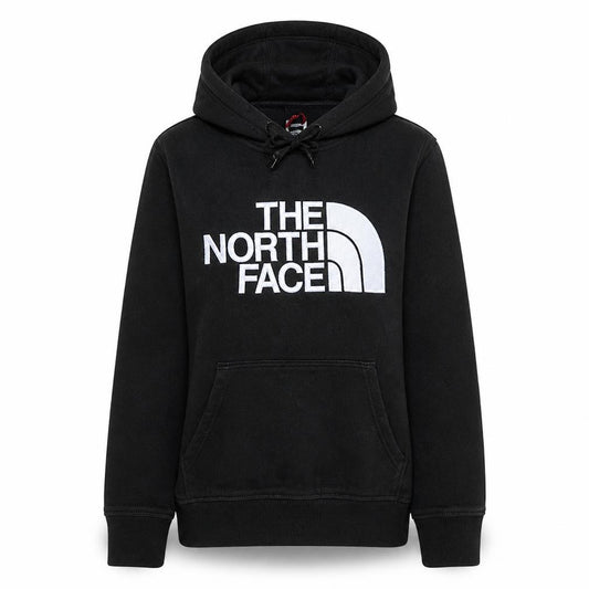 Front view of The North Face women’s black pullover hoodie medium 100% cotton