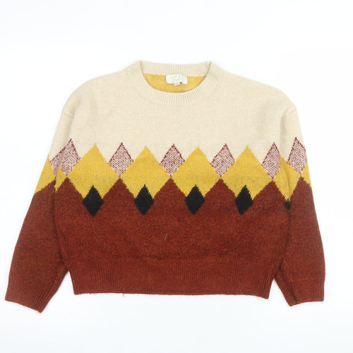JCL Womens Multicoloured Argyle Knit Crew Neck Pullover Jumper M