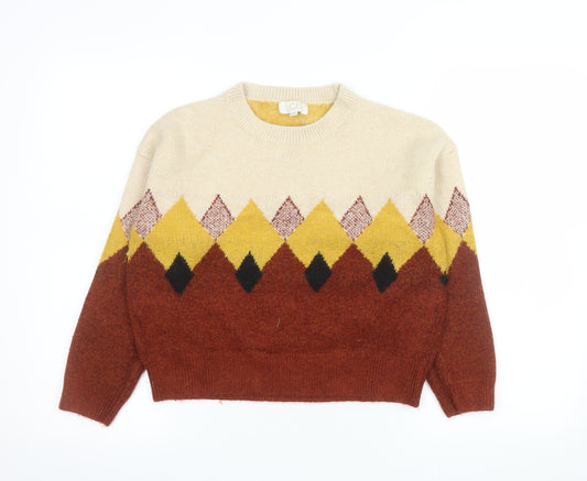 JCL Womens Multicoloured Argyle Knit Crew Neck Pullover Jumper M