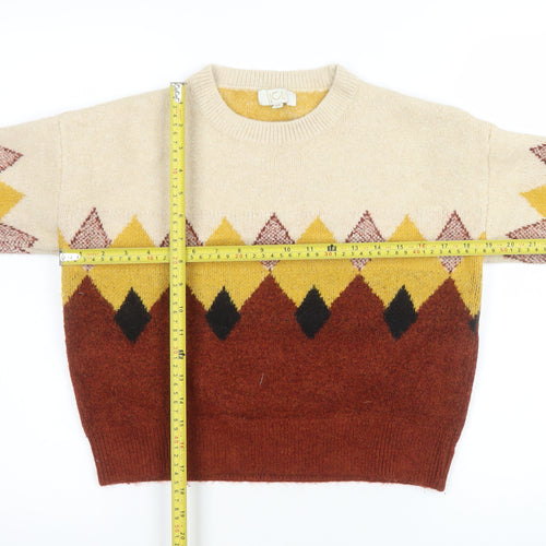 JCL Womens Multicoloured Argyle Knit Crew Neck Pullover Jumper M