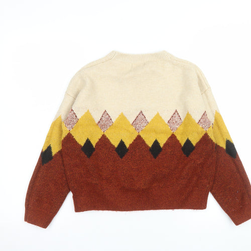 JCL Womens Multicoloured Argyle Knit Crew Neck Pullover Jumper M
