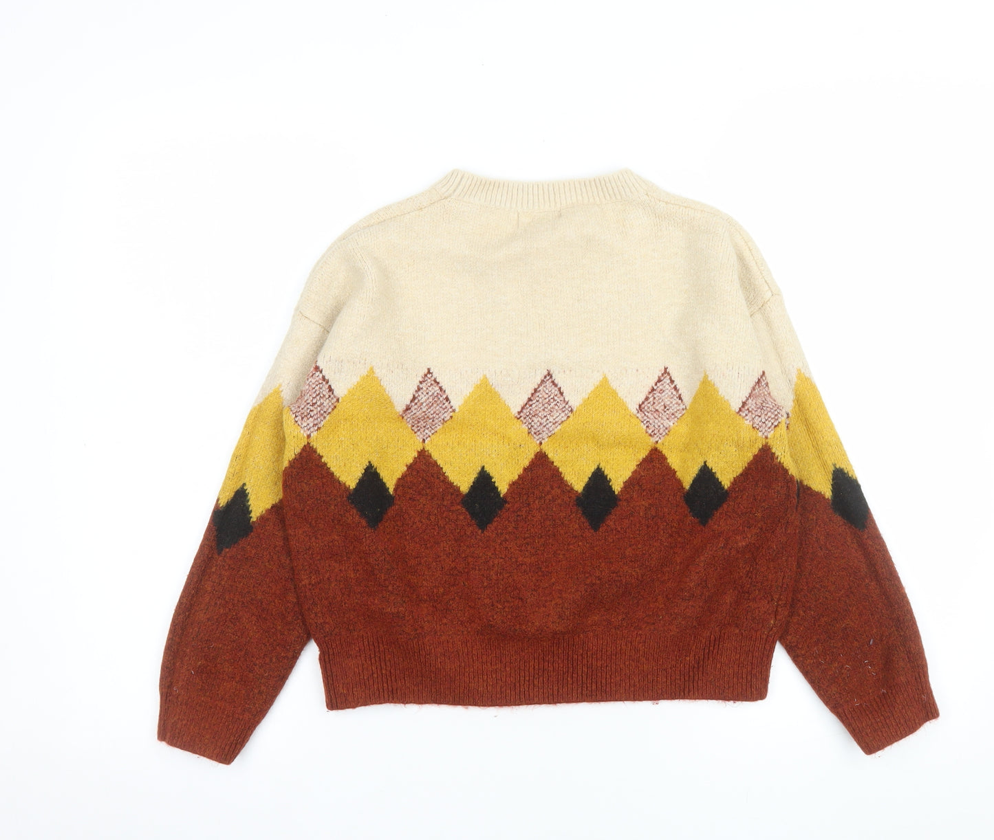 JCL Womens Multicoloured Argyle Knit Crew Neck Pullover Jumper M