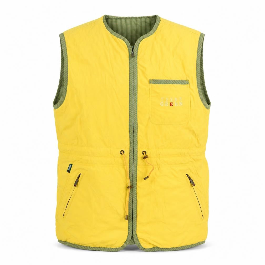 Front view of Red/Green Men's Yellow Polyamide Bodywarmer Waistcoat M