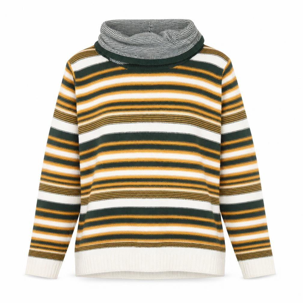 Front view of Gina Tricot Women's Multicoloured Striped Roll Neck Jumper, size S