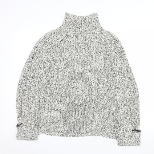 Topshop Women's Grey Roll Neck Chunky Knit Jumper Size 12