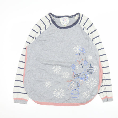 Mantaray Womens Grey Size 14 Embroidered Bird Pullover Jumper