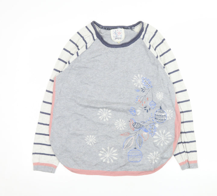 Mantaray Womens Grey Size 14 Embroidered Bird Pullover Jumper