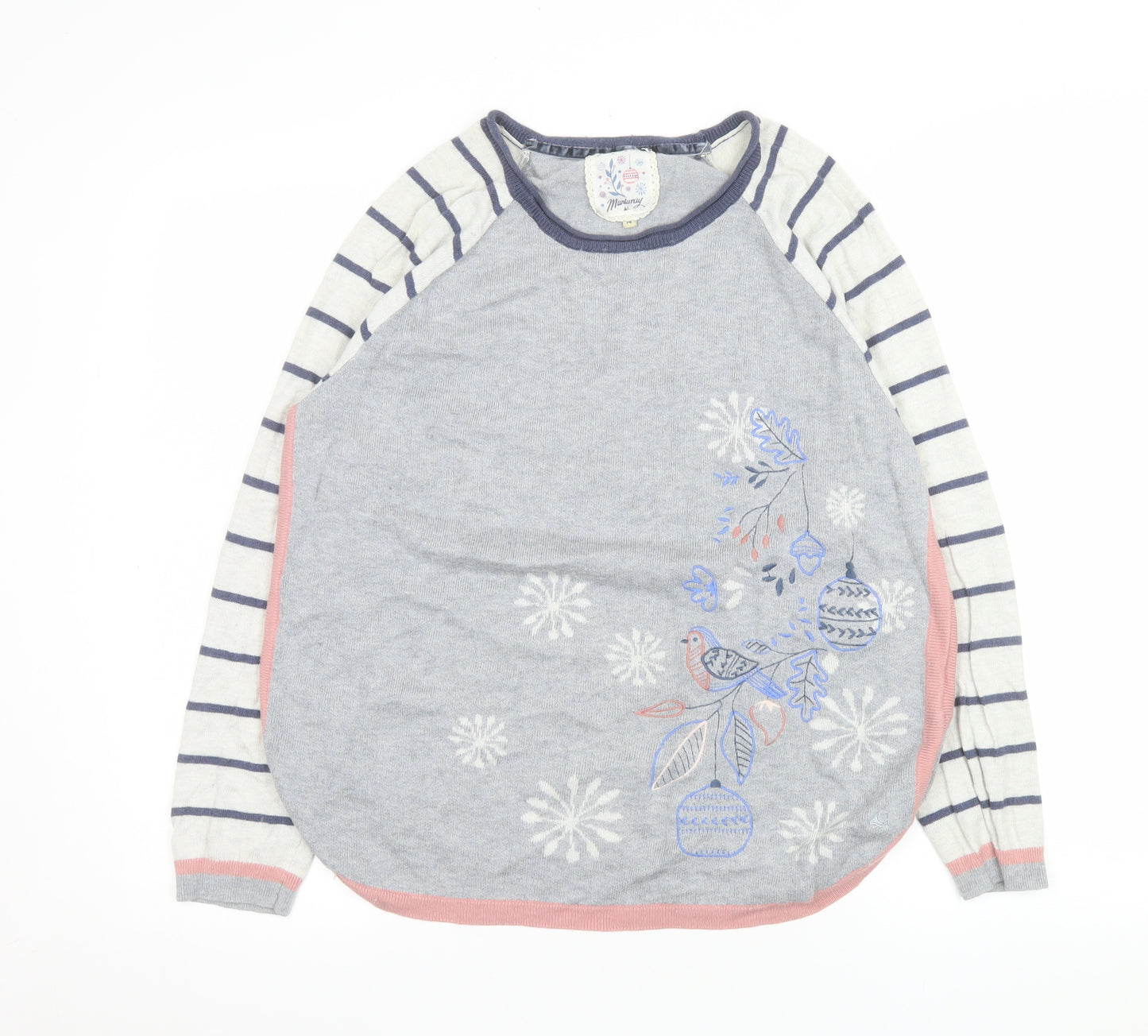 Mantaray Womens Grey Size 14 Embroidered Bird Pullover Jumper