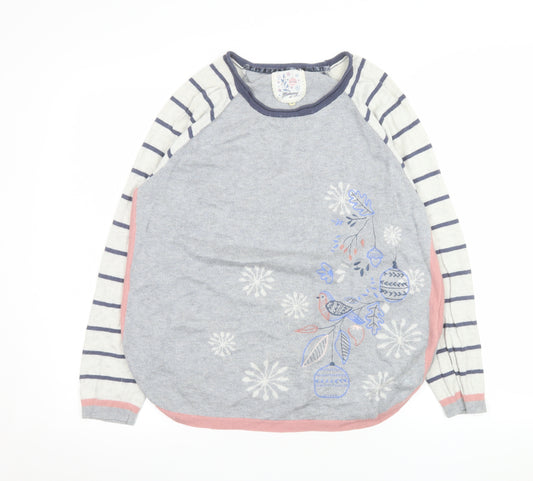 Mantaray Womens Grey Size 14 Embroidered Bird Pullover Jumper